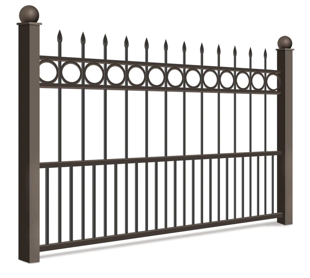 Detailed view of ornamental iron fence panel